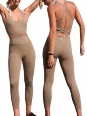 NWOT Free People Back It Up Onesie - Sage Beige